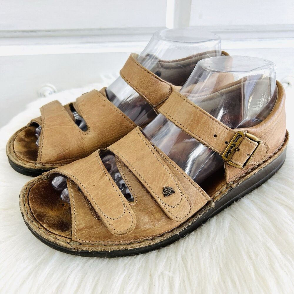 Finn Leather Gomera Tan Brown Triple Strap Comfort Sandals Size EU 38 US 7-7.5